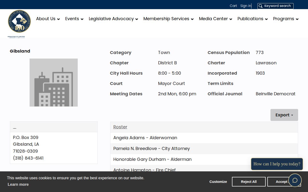 Gibsland municipal profile and police record contact in Bienville Parish